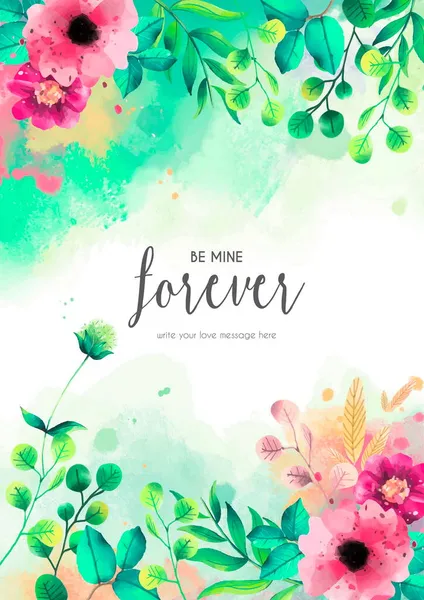 Modelo Cartão Floral Com Mensagem Amor Design Ilustração Vetorial — Vetor de Stock