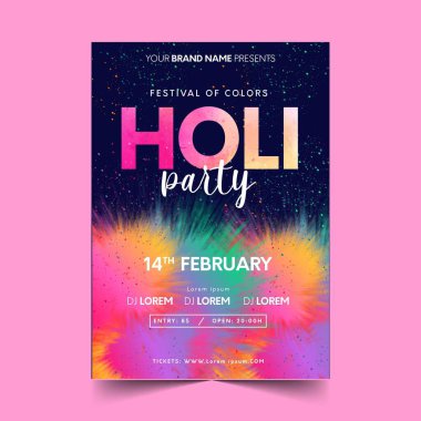 Mutlu Holi Festivali poster tasarımı vektör çizimi