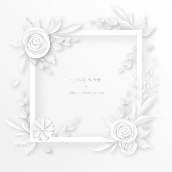 Moldura Branca Com Decoração Floral Desenho Vetorial Ilustração —  Vetores de Stock