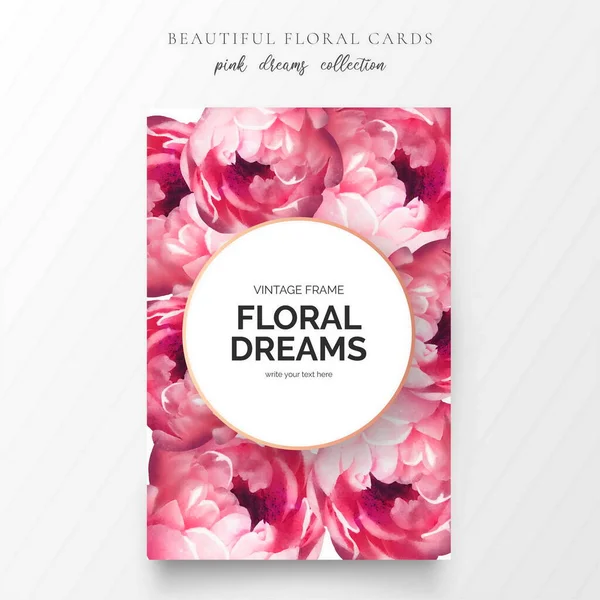 Lindo Cartão Floral Com Peônia Flores Design Vetor Ilustração —  Vetores de Stock