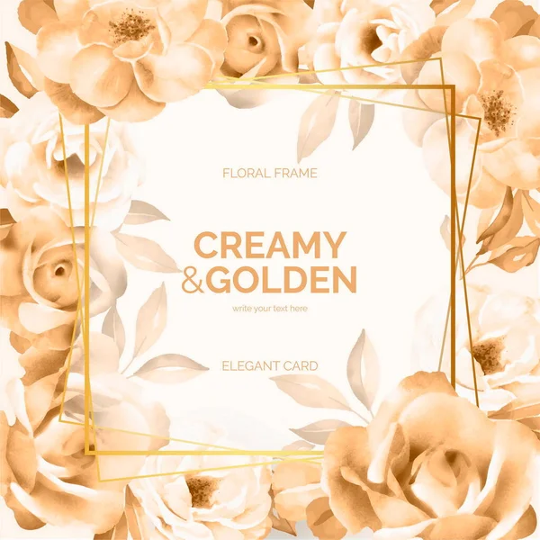 Creamy Golden Floral Frame Vector Design Illustration — 스톡 벡터