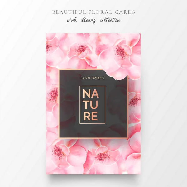 Cartão Floral Romântico Com Flores Rosa Macias Design Ilustração Vetorial —  Vetores de Stock