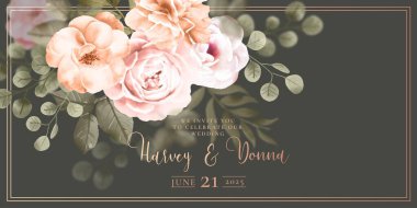 Klasik çiçek tasarımı vektör illüstrasyonlu zarif bir düğün davetiyesi