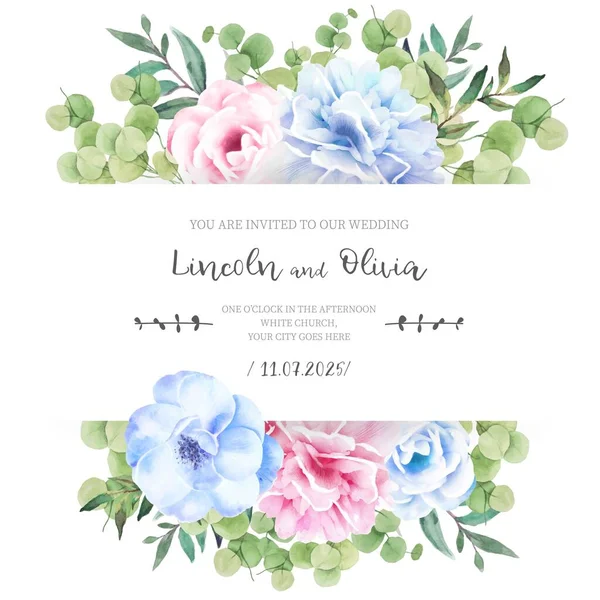 Цветочный Свадебное Приглашение Прекрасными Цветами Дизайн Векторной Иллюстрации — стоковый вектор