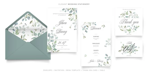 Elegant Wedding Stationery Collection Design Vector Illustration — Stock Vector