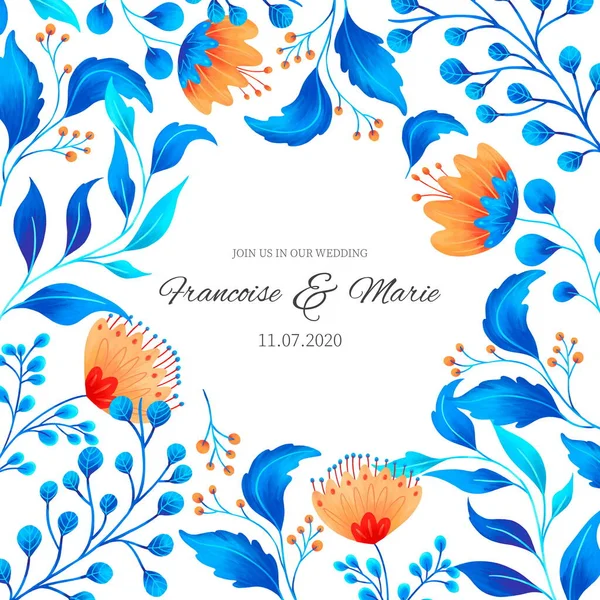 Cartão Casamento Bonito Com Flores Ornamentais —  Vetores de Stock