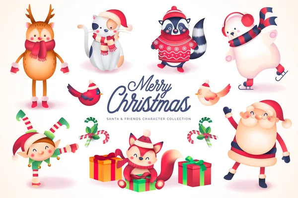 Santa Friends Εικονογράφηση Διανυσματικού Σχεδιασμού Συλλογής Χαρακτήρων — Διανυσματικό Αρχείο