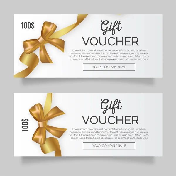 Clean Gift Voucher Golden Ribbon Design Vector Illustration — Stock Vector