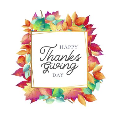 Sonbahar yapraklı şirin şükran günü kartı tasarım vektörü çizimi