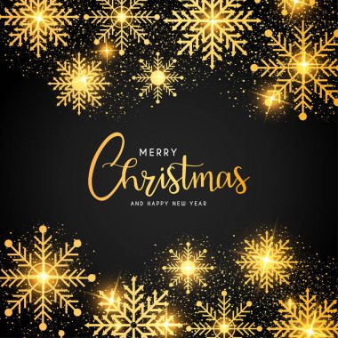 Altın kar taneleri tasarım vektör illüstrasyonlu mutlu noeller.