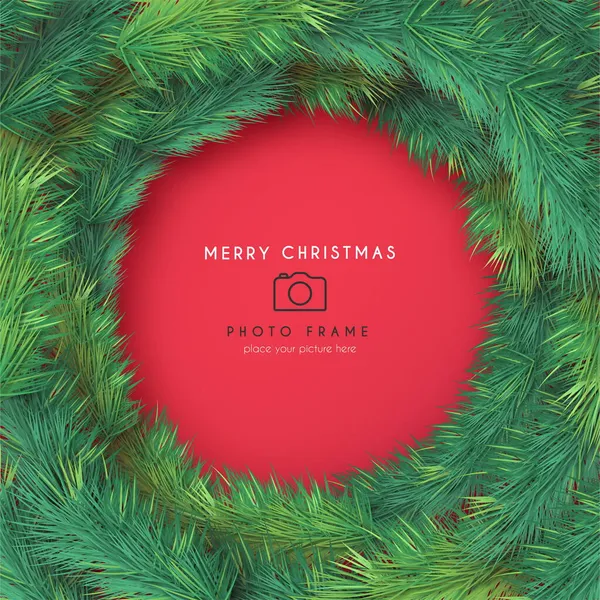 Marco Fotos Navidad Con Ramas Realistas Diseño Vector Ilustración — Vector de stock