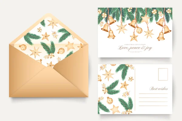 Christmas Greeting Card Envelope Template Design Vector Illustration — Stock Vector