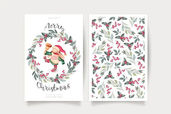 Carino Modello Carta Natale Con Bella Illustrazione Vettoriale Disegno Del — Vettoriale Stock