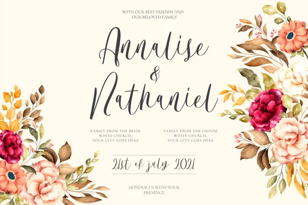 Convite Casamento Elegante Com Flores Vintage Design Vetor Ilustração — Vetor de Stock