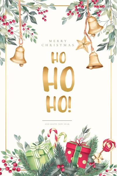 Acquerello Carta Natale Con Bellissimi Ornamenti Disegno Vettoriale Illustrazione — Vettoriale Stock