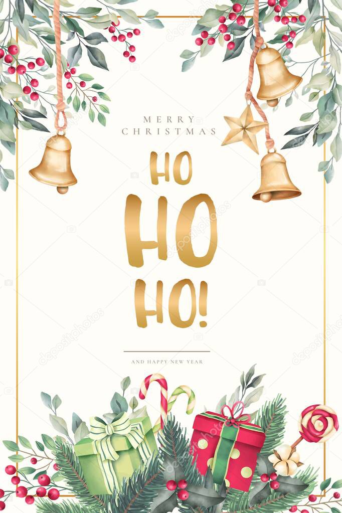 watercolor christmas card with beautiful ornaments design vector illustration