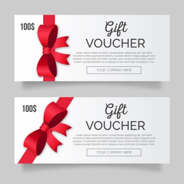 Kırmızı kurdele tasarım vektör resimli modern hediye çeki paketi