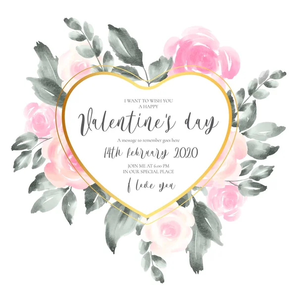 Walentynki Dzień Zaproszenie Karty Miękkimi Różowymi Kwiatami Projekt Wektor Ilustracja — Wektor stockowy