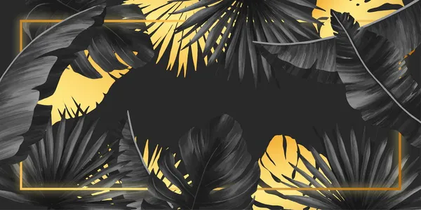 Элегантная Черно Золотая Рамка Рисунком Вектора Тропических Листьев — стоковый вектор