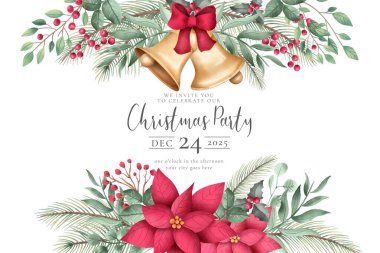 süslemelerle suluboya Noel davetiyesi tasarım vektörü illüstrasyonu