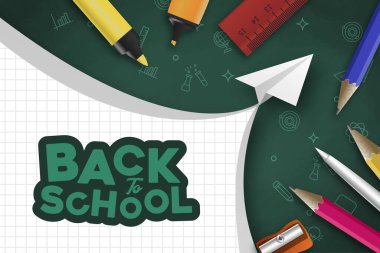 Gerçekçi nesneler tasarım vektör çizimi ile okula geri dön