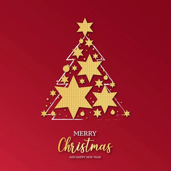 Elegante Tarjeta Navidad Con Árbol Navidad Decorado Con Estrellas Oro — Vector de stock