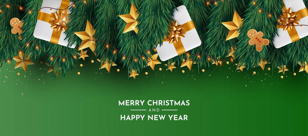 Lindo Fondo Navidad Con Decoración Navidad Realista — Vector de stock