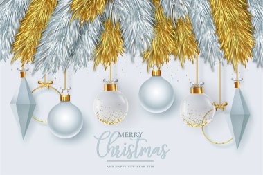 Gerçekçi dekorasyon tasarımı vektör illüstrasyonlu modern mutlu noel kartı