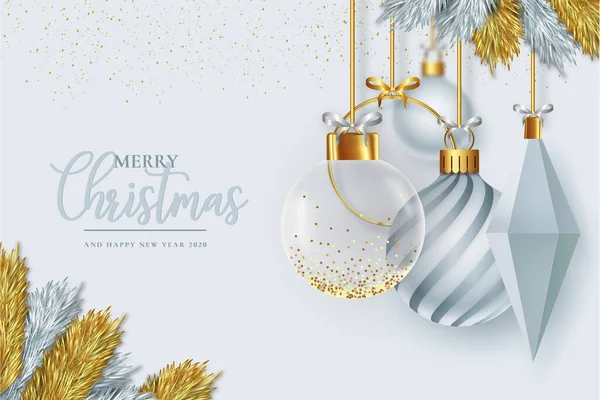 現実的なクリスマスの装飾デザインベクトルイラストと現代のクリスマスフレーム — ストックベクタ