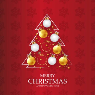 Modern mutlu noeller orijinal noel ağacıyla birlikte yeni yıl kartı.