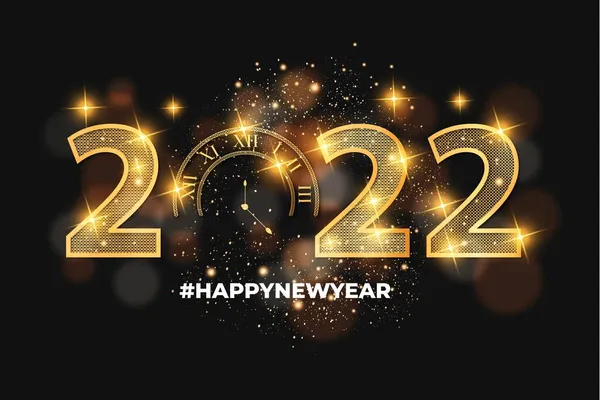 Šťastný Nový Rok Realistický Zlatý 2022 Textový Efekt Bokeh Design — Stockový vektor