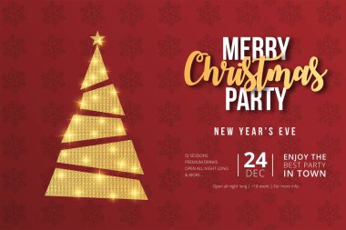Altın Xmas ağaç tasarımı illüstrasyonlu mutlu noel partisi broşürleri.