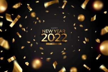 Yeni yıl 2022 konfeti altın topları tasarım vektör illüstrasyonu ile arka plan