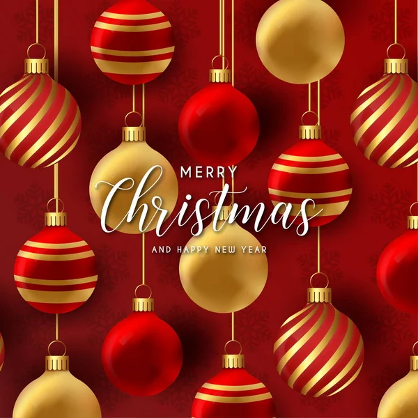 Realista Feliz Navidad Tarjeta Año Nuevo Con Bolas Navidad Diseño — Archivo Imágenes Vectoriales