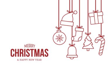 Mutlu noeller. Mutlu noeller. Kırmızı şirin noel unsurları olan yeni yıl kartı.