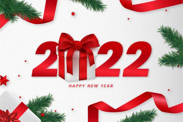 Ευτυχισμένο Νέο Έτος Φόντο Ρεαλιστική Απεικόνιση Σχεδιασμό Κόκκινο Δώρο Διάνυσμα — Διανυσματικό Αρχείο