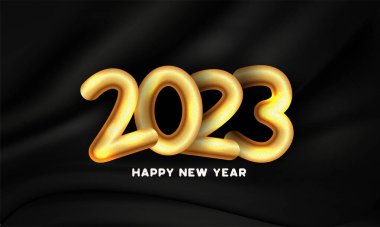 Altın balon numaraları vektör tasarımı illüstrasyonuyla mutlu yıllar 2023.