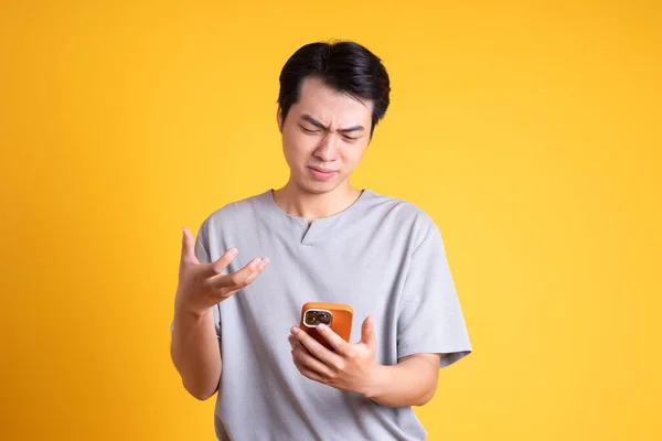 Asian Young Man Posing Yellow Background — Stock Photo, Image