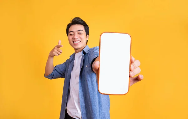 Asian Young Man Posing Yellow Background — Stock Photo, Image