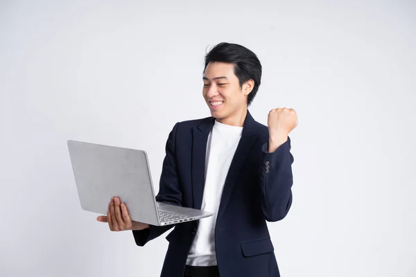 Young Business Man Wearing Suit Posing White Background — Stock Photo, Image