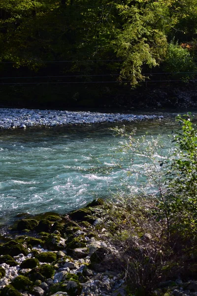 夏の青い山の川が動き — ストック写真