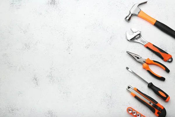 Set of various construction tools on a white background. Tools for home repair. Work at a construction site. top view. Space for text