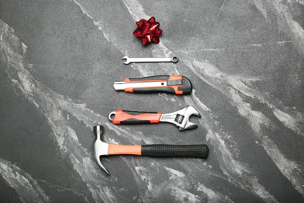 Set of various construction tools on a black background. Tools for home repair. Work at a construction site.