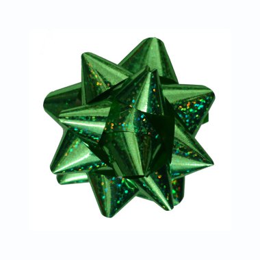 Parlak yeşil yay, beyaz bir arkaplanda parıldıyor.