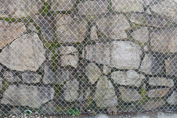Stone Wall Wire Fence — 图库照片