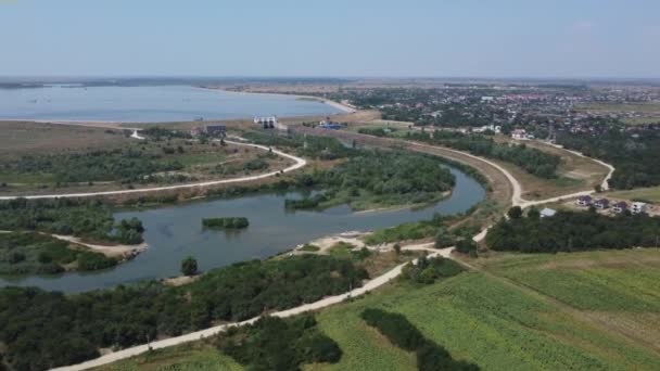 Summer Sunny Drone Shot Aerial View Flying Over Lake Close to Bucharest, RO — Video