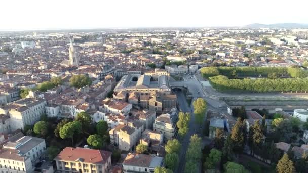 Old French City Montpellier Ecusson Drone Air Early Morning Rooftops — Stock video