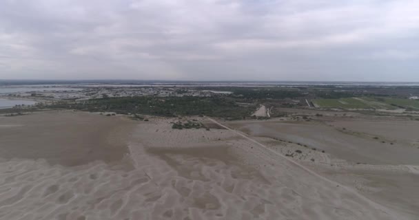 Беспилотник Пролетает Над Полем Побережье Юге Франции Всемирно Известном Пляже — стоковое видео