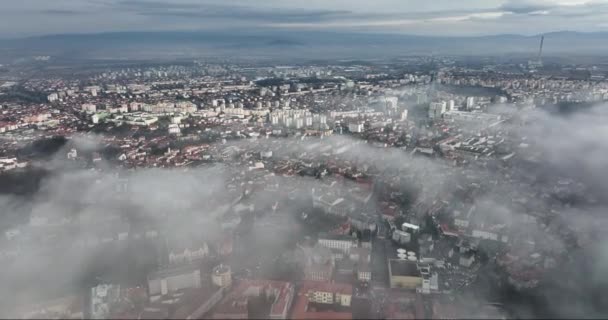 Ráno Vychází Slunce Brasov City Rumunsku Panoramatický Výhled Vysoce Kvalitní — Stock video