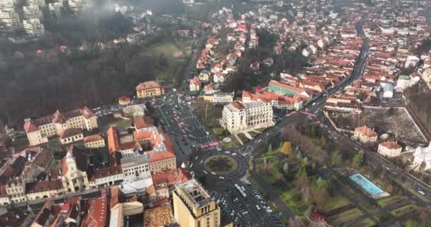 Widok Lotu Ptaka Braszów Rumunia Stare Centrum Miasta Budynki Mieszkalne — Wideo stockowe